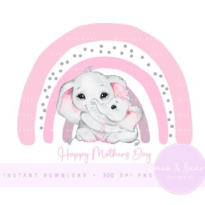 Glücklicher Muttertag Baby Elefant Mädchen PNG, Muttertag Mama und ich Sublimationsdesign, Mama Kartendesign, sofortiger digitaler Download