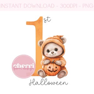1st Primo Halloween Carino Orsetto Zucca, Prima Zucca di Halloween Clipart, Design di Carta Autunnale, Download Digitale di Orsetto Zucca, Sublimazione DTF