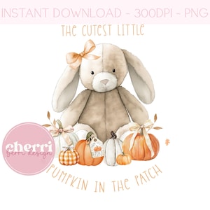 La zucca più carina nel coniglietto di Patch PNG, Baby Fall Pumpkin PNG, Piccola zucca di Halloween, Download digitale istantaneo, Disegni a sublimazione