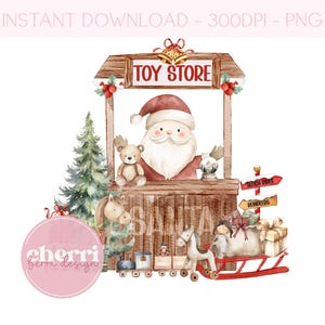 Santa's Toy Store PNG, niedlicher Weihnachtsmann Design, sofortiger digitaler Download Weihnachtskarte PNG Design, sofortiger digitaler Download, UV Dtf