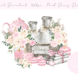Moeder Bloemen Mand PNG, Roze Rozen Pamper Basket, Moeder Sublimatie Ontwerp, Roze Verjaardagskaart Ontwerp, Instant Digitale Download,