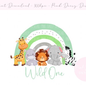 Wild One 1st Birthday, First Birthday Safari, Jungle Design, Safari Animal Card PNG Design, Instant Digital Download, Sublimation Designs