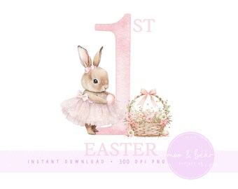 Pink Easter Bunny Ballerina, My First Bunny Easter Design PNG, Easter Basket Baby Bunny Rabbit Sublimation Design, Digital Download, UV/DTF