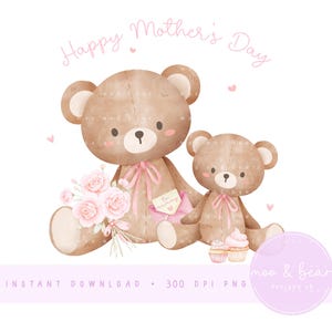Madre e cucciolo orso PNG, carino orso clipart, primo design di biglietto per la festa della mamma, design del cuscino per la cameretta dei bambini, download digitale istantaneo