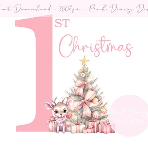 Erster 1. Weihnachtsbaum, Hirsch PNG, Weihnachtscliparts, Weihnachtskarte PNG-Design, sofortiger digitaler Download, Sublimationsdesigns, erste Weihnachten