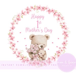 Mère et bébé ours Couronne PNG, Clipart ours mignon, 1ère conception de carte de fête des mères, conception de coussin de chambre d'enfant, téléchargement numérique instantané