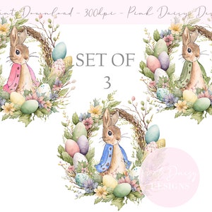 Set van 3 Easter Bunny Krans Design PNG, Pasen Sublimatie Design, Baby Pasen Digitale Download, Sublimatie Design