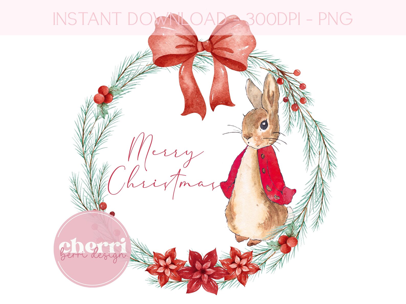 Red Christmas Peter Rabbit Wreath PNG, Merry Christmas Clipart ...