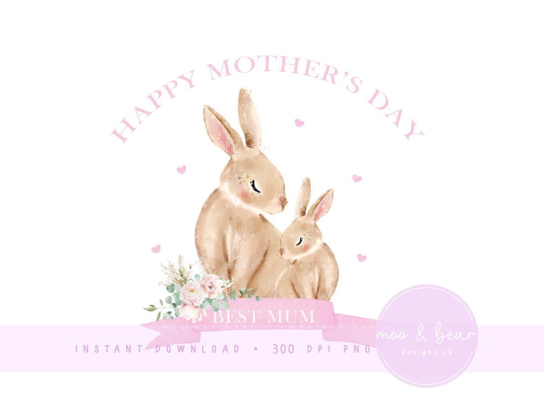 Mother and Baby Bunny PNG, Cute Bunny Clipart, 1st First Mother's Day ...
