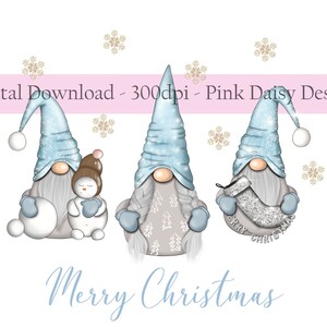 Gnomi natalizi blu PNG, Clipart di Natale, Design PNG della cartolina di Natale, Download digitale istantaneo, disegni a sublimazione