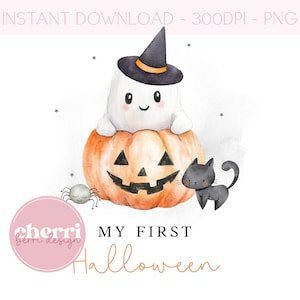 Mein 1. Halloween PNG, Baby erster Halloween Kürbis PNG, Halloween-Geist, Kürbis Katze, sofortiger digitaler Download, Sublimation UV Dtf