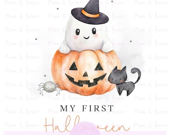 My First Halloween PNG, Baby Halloween Design, Cute Ghost Pumpkin Sublimation, Halloween Digital Download