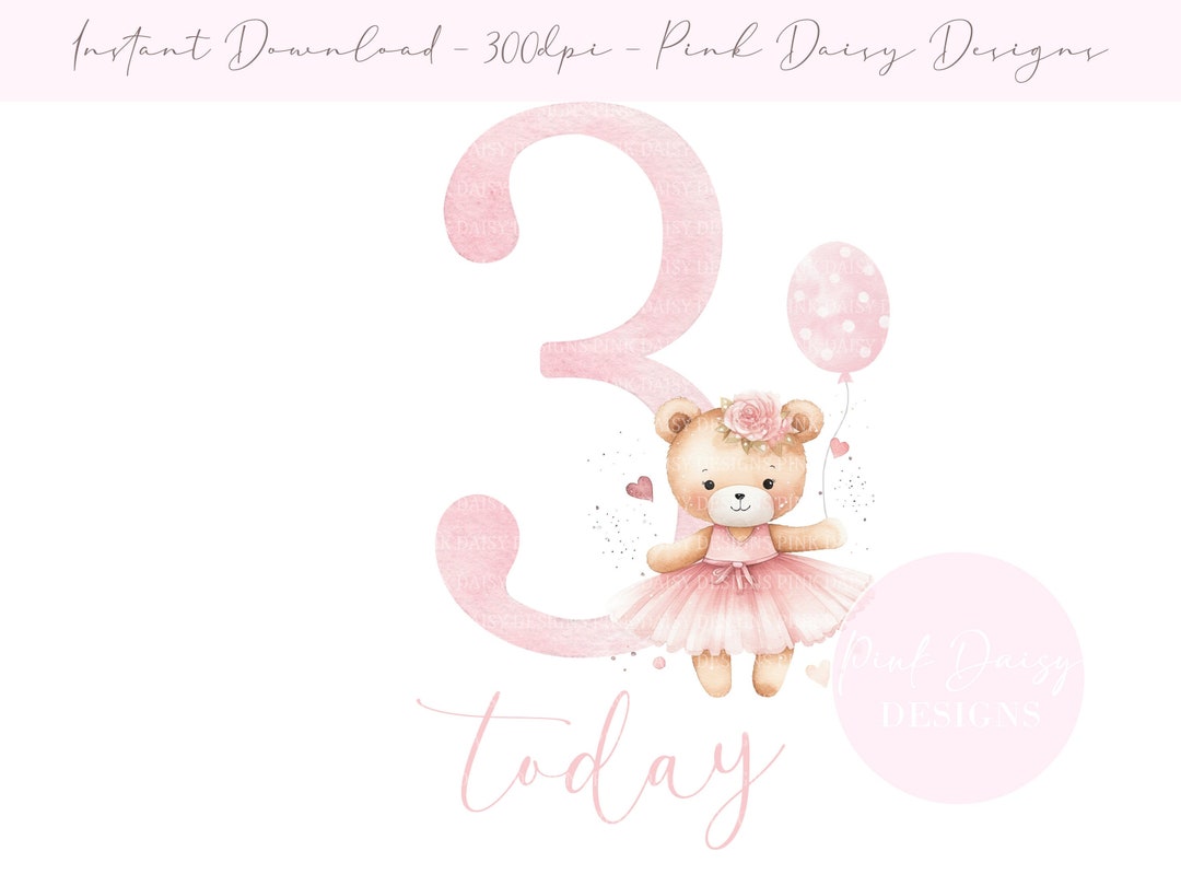 Pink Ballerina Teddy Bear 3rd Birthday, Third Birthday Girls Bear ...