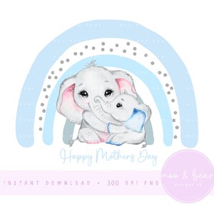 Glücklicher Muttertag Baby Elefant Junge PNG, Muttertag Mummy & Me Sublimationsdesign, Mama Kartendesign, sofortiger digitaler Download