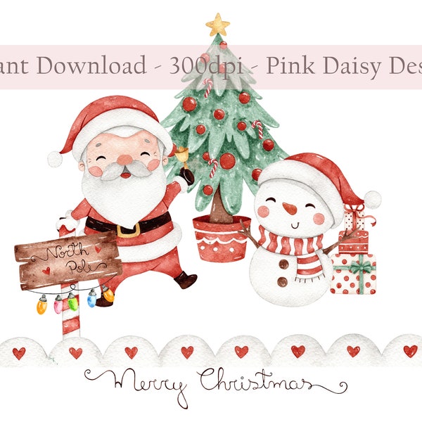 Weihnachten Weihnachtsmann & Schneemann PNG, Nordpol Clipart, Weihnachtskarte PNG Design, Digitaler Download, Sublimation Designs