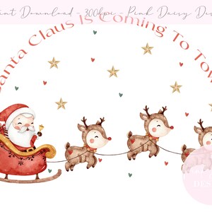 Natal Papai Noel e trenó PNG, clipart de Natal, cartão de Natal PNG de trenó de rena de Santa, download instantâneo, designs de sublimação