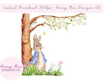 Peter Rabbit Meadow Design - Spring Flower Meadow, Bunnies Sublimation Graphic, PNG ,Instant Digital Download