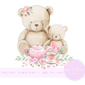 Madre e cucciolo orso PNG, carino orso clipart, primo design di biglietto per la festa della mamma, design del cuscino per la cameretta dei bambini, download digitale istantaneo