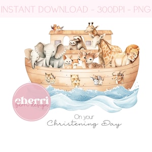 Noahs Ark Christening Baptism clipart PNG sublimation design instant download file with transparent background 300dpi UV/DTF design