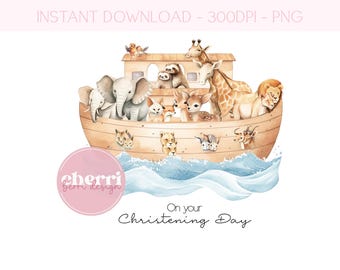 Noahs Ark Christening Baptism clipart PNG sublimation design instant download file with transparent background 300dpi UV/DTF design