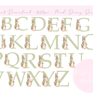 Peter Hase Grün Floral Alphabet PNG, Peter Rabbit 26 individuelle Buchstaben, Instant Download, Sublimation Designs- INSTANT DOWNLOAD