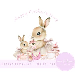 Madre e bambino coniglietto PNG, carino coniglietto clipart, primo design di biglietto per la festa della mamma, design del cuscino per la cameretta dei bambini, download digitale istantaneo