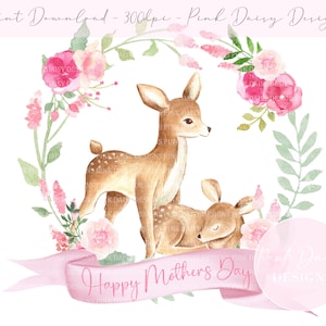 Happy Mothers Day Pink Reh Blumen Ring PNG, Muttertag Mama & Ich Sublimation Design, Mama Karte Design, Digitaler Download