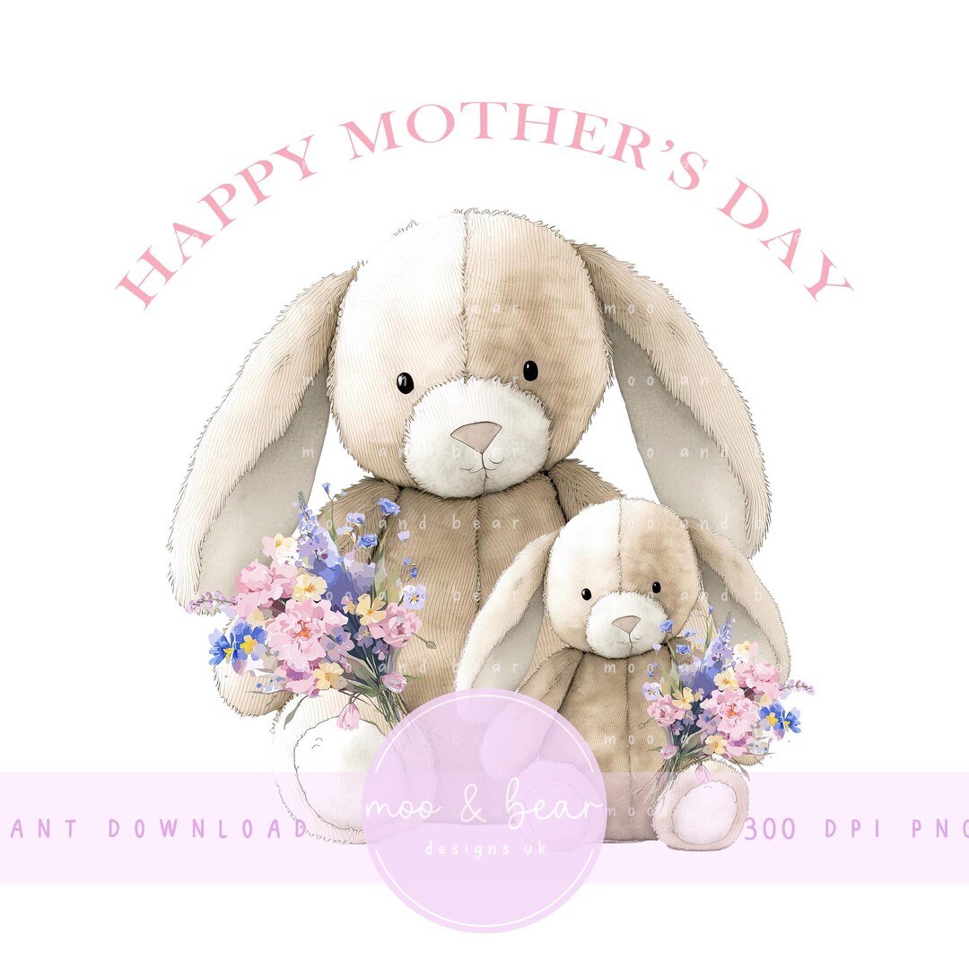 Mother and Baby Bunny PNG, Cute Bunny Clipart, 1st Mother's Day Card ...