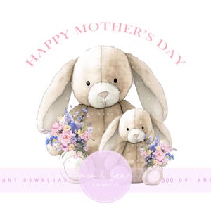 Madre e bambino coniglietto PNG, carino coniglietto clipart, primo design di biglietto per la festa della mamma, design del cuscino per la cameretta dei bambini, download digitale istantaneo