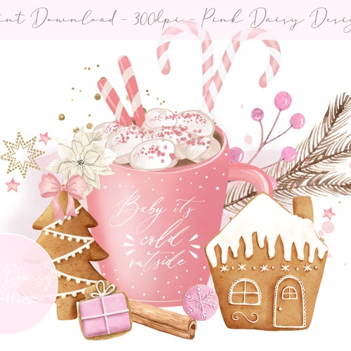 Pink Christmas Hot Cocoa Mug PNG Christmas Clipart Christmas - Etsy