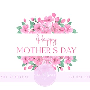 Roze bloemen Happy Mother's Day clipart, Happy Mother's Day ontwerp png, Moederdag krans sublimatie ontwerp, digitale download, UV/DTF