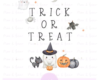 Trick or Treat PNG, Cute Halloween Ghost Design, Halloween Sublimation, Kids Halloween Shirt, Digital Download
