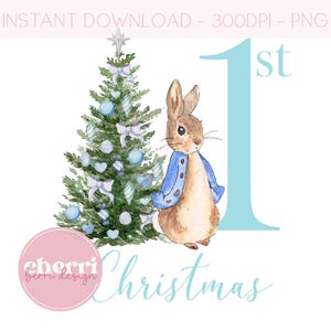 Peter Rabbit 1st Christmas PNG, Christmas Clipart, Christmas Card PNG Design, Instant Digital Download, Sublimation Designs, First Xmas DTF