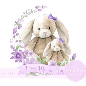 Madre e bambino coniglietto PNG, carino coniglietto clipart, primo design di biglietto per la festa della mamma, design del cuscino per la cameretta dei bambini, download digitale istantaneo