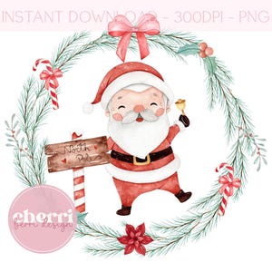 Roter Weihnachtsmann Kranz PNG, Frohe Weihnachten Clipart, Weihnachtskarte PNG Design, sofortiger digitaler Download, Sublimationsdesign, Santa DTF
