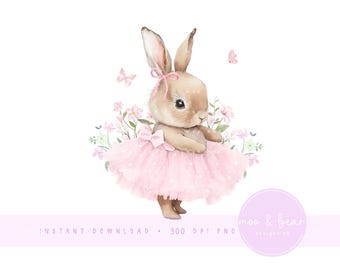 Pink Bunny Ballerina, Bunny Tutu Design PNG, Easter Baby Bunny Rabbit Sublimation Design, Digital Download, UV/DTF