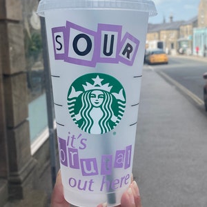 Olivia Rodrigo ‘SOUR’ Inspired Reusable Personalised Starbucks Cold Coffee Cup 24oz with Lid and Straw