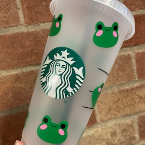 Cute Frog Design Reusable Personalised Starbucks Cold Coffee Cup 24oz with Lid and Straw