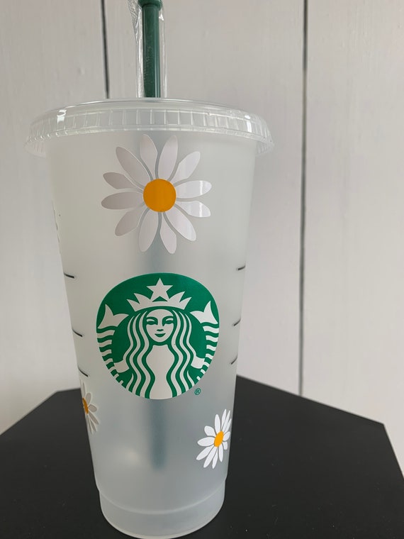 24oz Reusable Cold Coffee Cup with Daisy Design