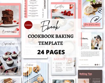 E-boeksjabloon bakken - gebakboek - aangepaste receptenboek - roze en bruin - digitale download e-boek - Canva-sjabloon Recepten kookboek