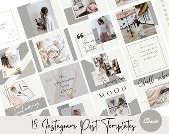 19 Instagram-postsjablonen, brandingmarketingtools, minimalistische stijl, beige en grijs, bewerkbare Canva