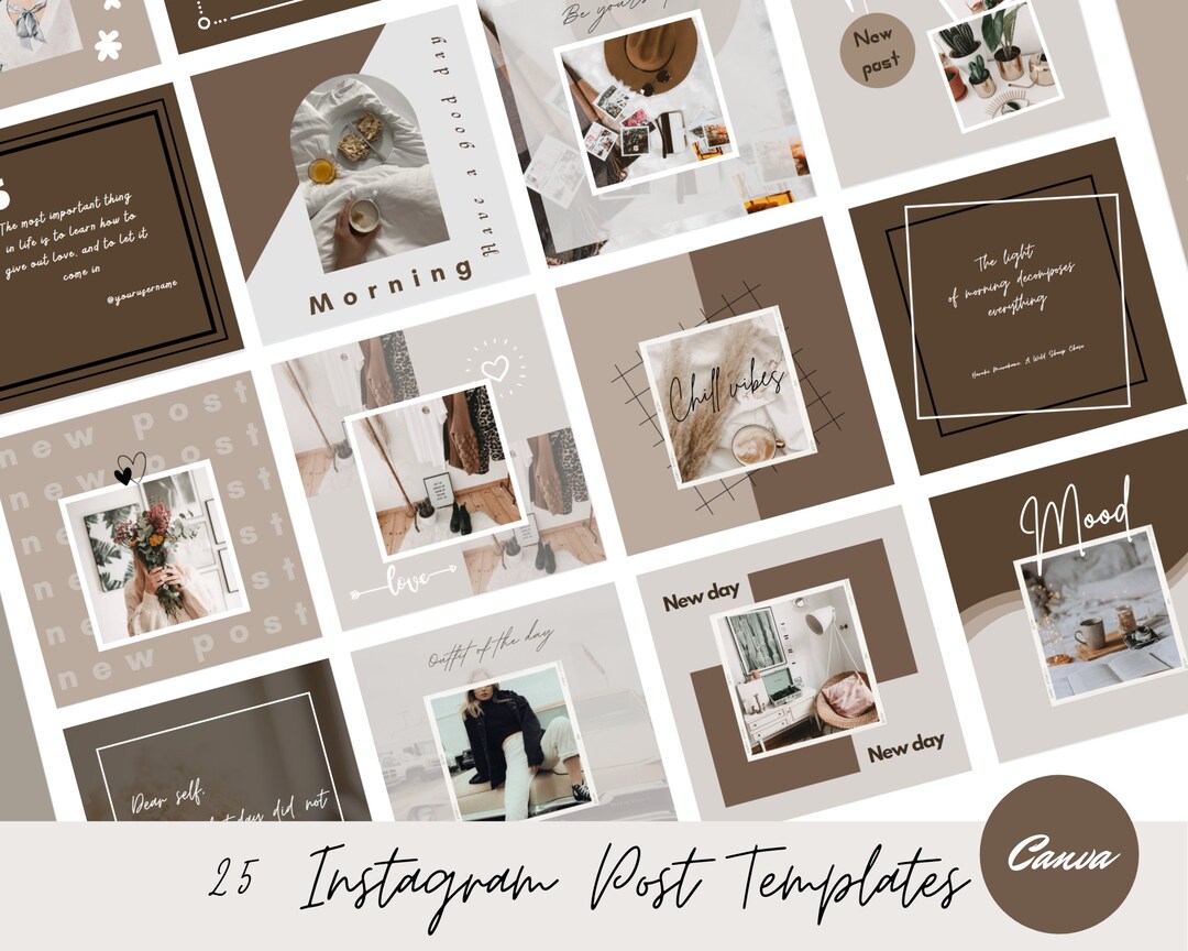 25 Instagram Post Templates | Canva Template - Beige and Brown Style - Etsy