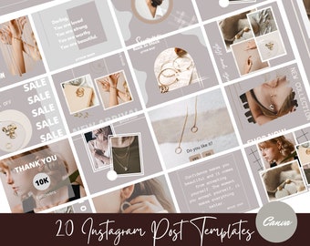 Sieraden Instagram berichtsjabloon | Minimalisme Beige-grijze stijl| Canva Instagram-sjabloon | Sociale mediapost| Brandingmarketingtool