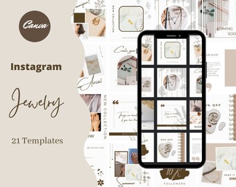 Sjabloon voor 21 sieraden Instagram-berichten | Minimalisme Witbruine stijl | Canva Instagram-sjabloon | Aangepaste post| Brandingmarketingtool