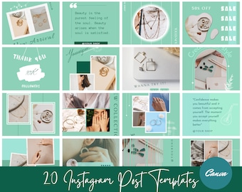 Sieraden Instagram berichtsjabloon | Instagram Canva | Accessoires branding marketingtool | Groene stijl | Canva-sjablonen | Bewerkbaar canvas