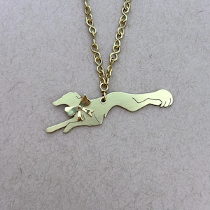 Running Borzoi or Silken Windhound with Bow Brass Necklace