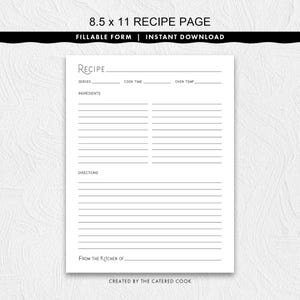 Ausfüllbare 8,5 x 11 Rezeptseite mit einem stilvollen Titel, druckbarer Sofortdownload Bild 2