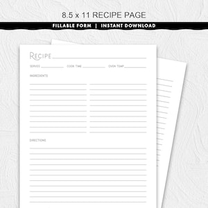Ausfüllbare 8,5 x 11 Rezeptseite mit einem stilvollen Titel, druckbarer Sofortdownload Bild 4