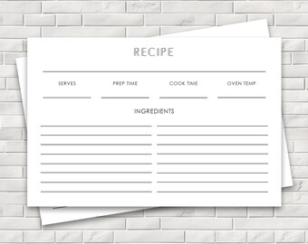 Printable 4 X 6 Recipe Card With Minimalist Design, Fillable Recipe ...