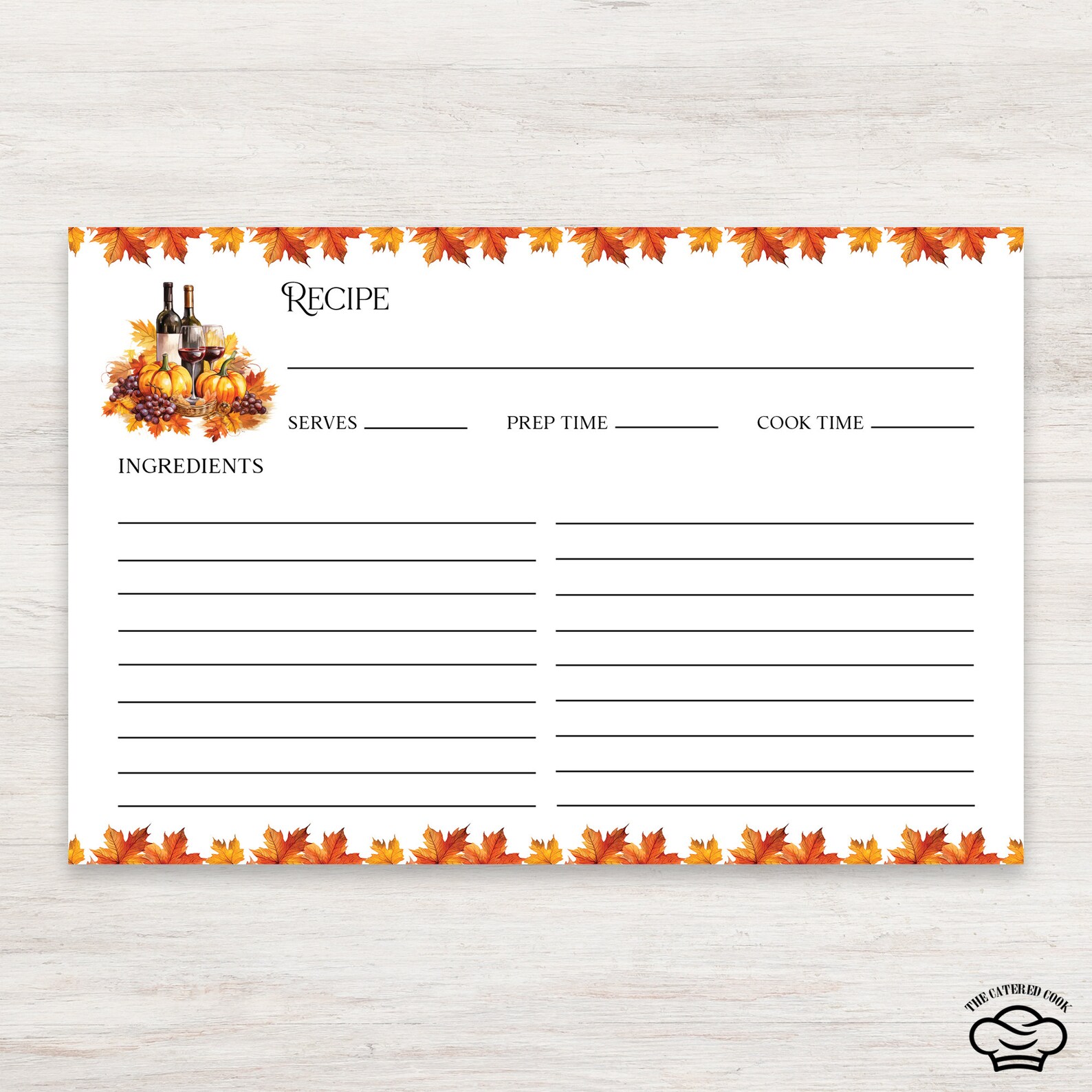 Printable 4 X 6 Recipe Card With a Fall Wine Design, Fillable Recipe ...